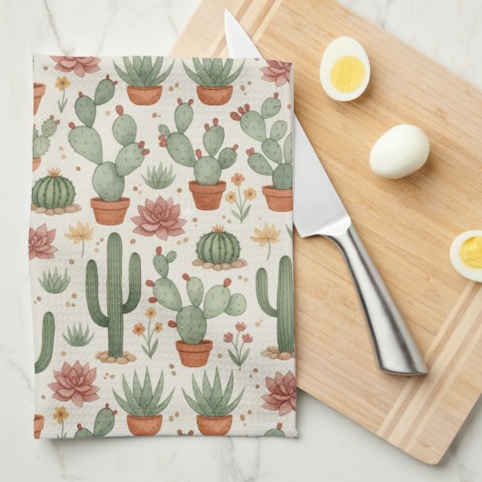 Linge De Cuisine Desert Cacti Succulent Seamless Pattern (Quart Plié)