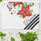 Linge De Cuisine Design à fleurs rouges (Plié)