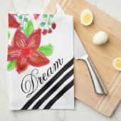 Linge De Cuisine Design à fleurs rouges (Quart Plié)