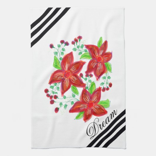 Linge De Cuisine Design à fleurs rouges (Vertical)