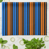 Linge De Cuisine Design à rayures verticales bleu orange bleu (Plié)