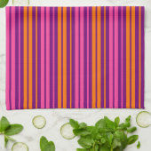 Linge De Cuisine Design à rayures verticales rose orange violet (Plié)