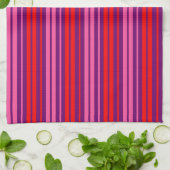 Linge De Cuisine Design à rayures verticales rose violet rouge (Plié)