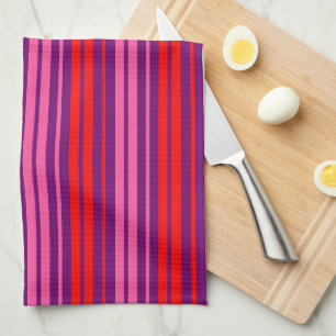 Linge De Cuisine Design à rayures verticales rose violet rouge  