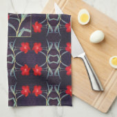 Linge De Cuisine Design avec Fleurs rouges et Feuilles (Quart Plié)