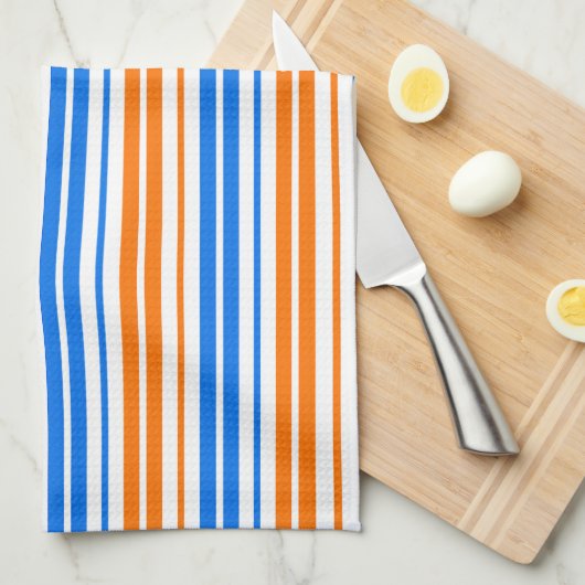 Linge De Cuisine Design bandes verticales orange bleu blanc (Quart Plié)