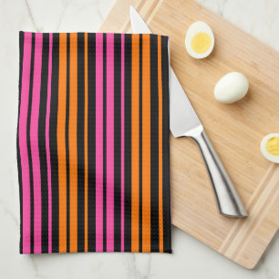 Linge De Cuisine Design bandes verticales orange rose noir