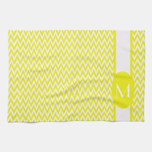Linge De Cuisine Design Chevron élégant citron avec monogramme (Horizontal)
