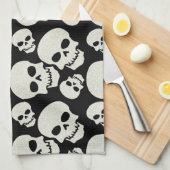 Linge De Cuisine Design crâne noir (Quart Plié)