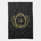 Linge De Cuisine Design damassé noir monogramme or classique (Vertical)