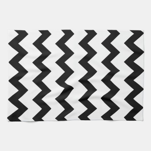 Linge De Cuisine Design de chevron en zigzag noir et blanc (Horizontal)