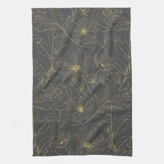 Linge De Cuisine Design de fleurs de jardin simples or (Vertical)