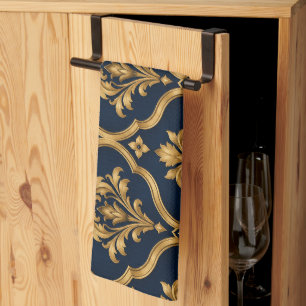 Linge De Cuisine Design de motif vintage élégant en or et damas mar