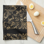 Linge De Cuisine Design élégant Art Déco Black Gold (Quart Plié)