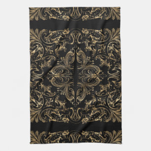 Linge De Cuisine Design élégant Art Déco Black Gold
