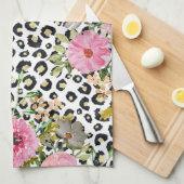 Linge De Cuisine Design Empreinte de léopard et floral élégant (Quart Plié)