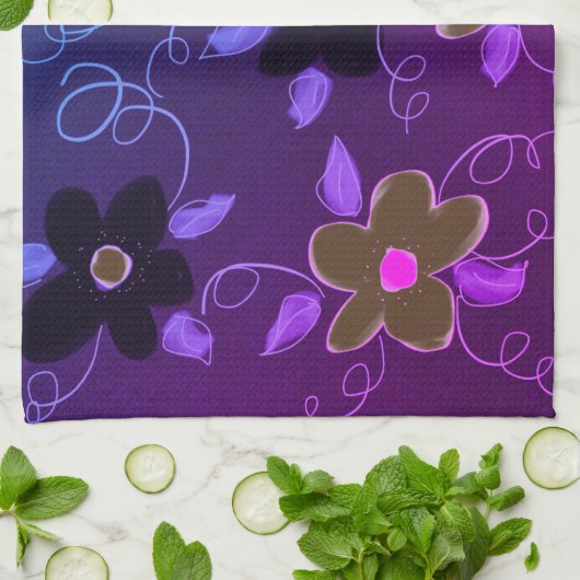 Linge De Cuisine Design Floral Avec Violet (Plié)