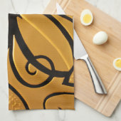 Linge De Cuisine Design floral jaune doré (Quart Plié)