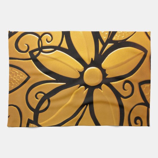 Linge De Cuisine Design floral jaune doré (Horizontal)