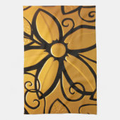 Linge De Cuisine Design floral jaune doré (Vertical)