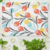 Linge De Cuisine Design floral Motif de Tulipe en blanc (Plié)