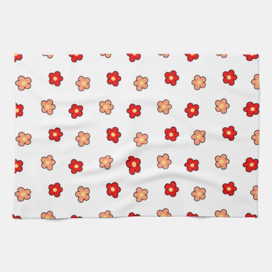Linge De Cuisine Design floral rétro à fleurs blanches et rouges Wh (Horizontal)