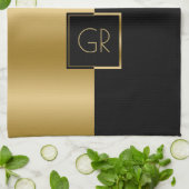 Linge De Cuisine Design géométrique simple noir et or (Plié)