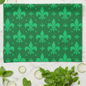 Linge De Cuisine Design Motif Fleur de lis vert (Plié)