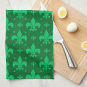 Linge De Cuisine Design Motif Fleur de lis vert (Quart Plié)