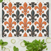 Linge De Cuisine Design Motif Orange noir baroque Fleur-de-lis (Plié)