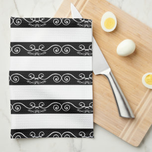 Linge De Cuisine Design rayé noir blanc