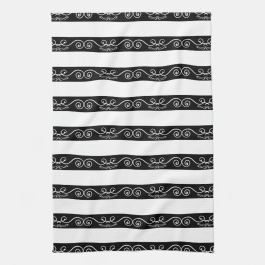 Linge De Cuisine Design rayé noir blanc (Vertical)