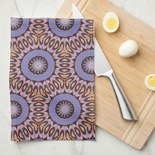 Linge De Cuisine Design rétro avec des cercles orange et violet (Quart Plié)