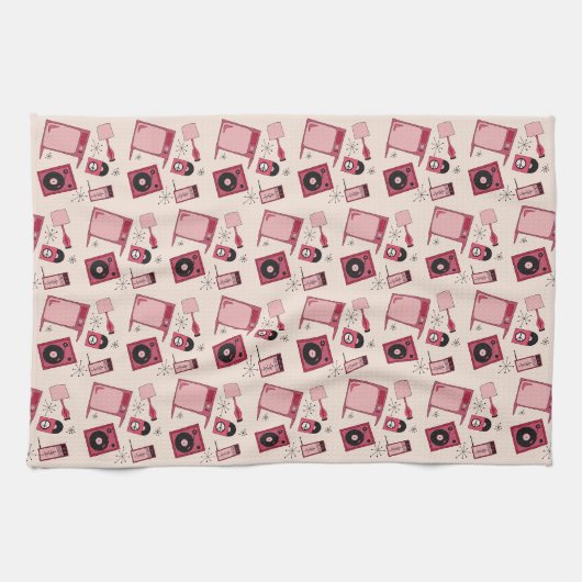 Linge De Cuisine Design rétro dans les tons roses (Horizontal)