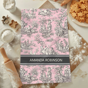 Linge De Cuisine Design Vintage Toile de Jouy Noir Rose