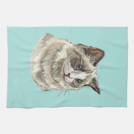 Linge De Cuisine Dessin à la main de chat Ragdoll luffy (Horizontal)