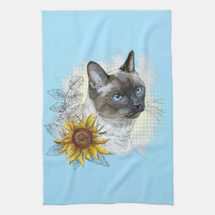 Linge De Cuisine Dessin à la main d'un mignon chat thaïlandais drôl