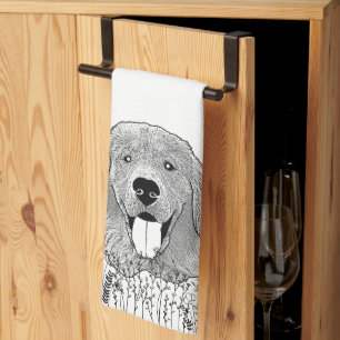 Linge De Cuisine Dessin à main personnalisé pour chien d'or