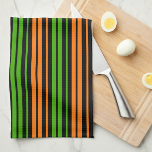 Linge De Cuisine Dessin à rayures verticales orange vert noir  