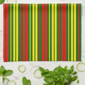 Linge De Cuisine Dessin à rayures verticales vert jaune rouge (Plié)