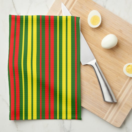 Linge De Cuisine Dessin à rayures verticales vert jaune rouge (Quart Plié)