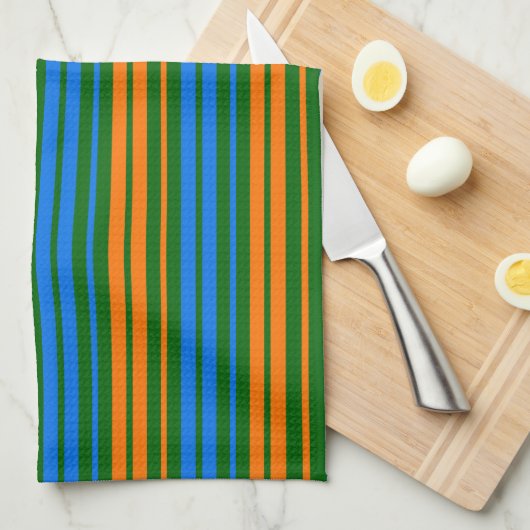 Linge De Cuisine Dessin à rayures verticales vert orange bleu (Quart Plié)
