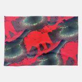Linge De Cuisine dessin Abstrait d'éléphant rouge, effet très rusti (Horizontal)