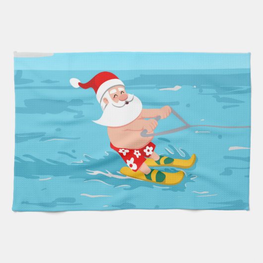 Linge De Cuisine Dessin animé Santa Claus water skiing (Horizontal)