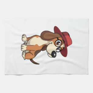 Linge De Cuisine Dessin animé vintage Basset Hound au chapeau rouge