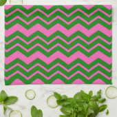 Linge De Cuisine Dessin chevron zigzag vert rose  (Plié)