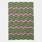 Linge De Cuisine Dessin chevron zigzag vert rose  (Vertical)