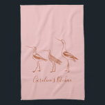 Linge De Cuisine Dessin d'art ornithologique en bleu et rouille Per<br><div class="desc">Personnalisé minimaliste rose et rouille Oiseaux Brown Ligne Art Dessin Serviette de cuisine</div>