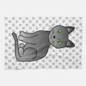 Linge De Cuisine Dessin de chat bleu russe illustrant & pattes (Horizontal)