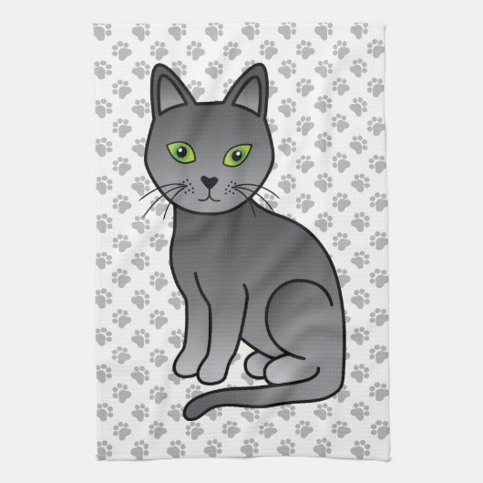Linge De Cuisine Dessin de chat bleu russe illustrant & pattes (Vertical)